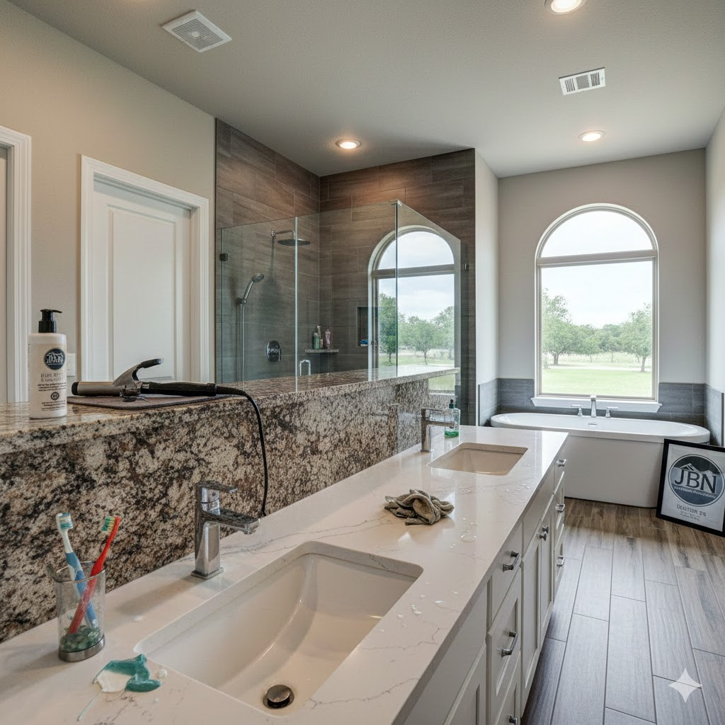 Choosing durable bathroom countertops Denton TX is key. Compare non-porous Quartz for kids and busy baths with classic, strong Granite for primary suites.
