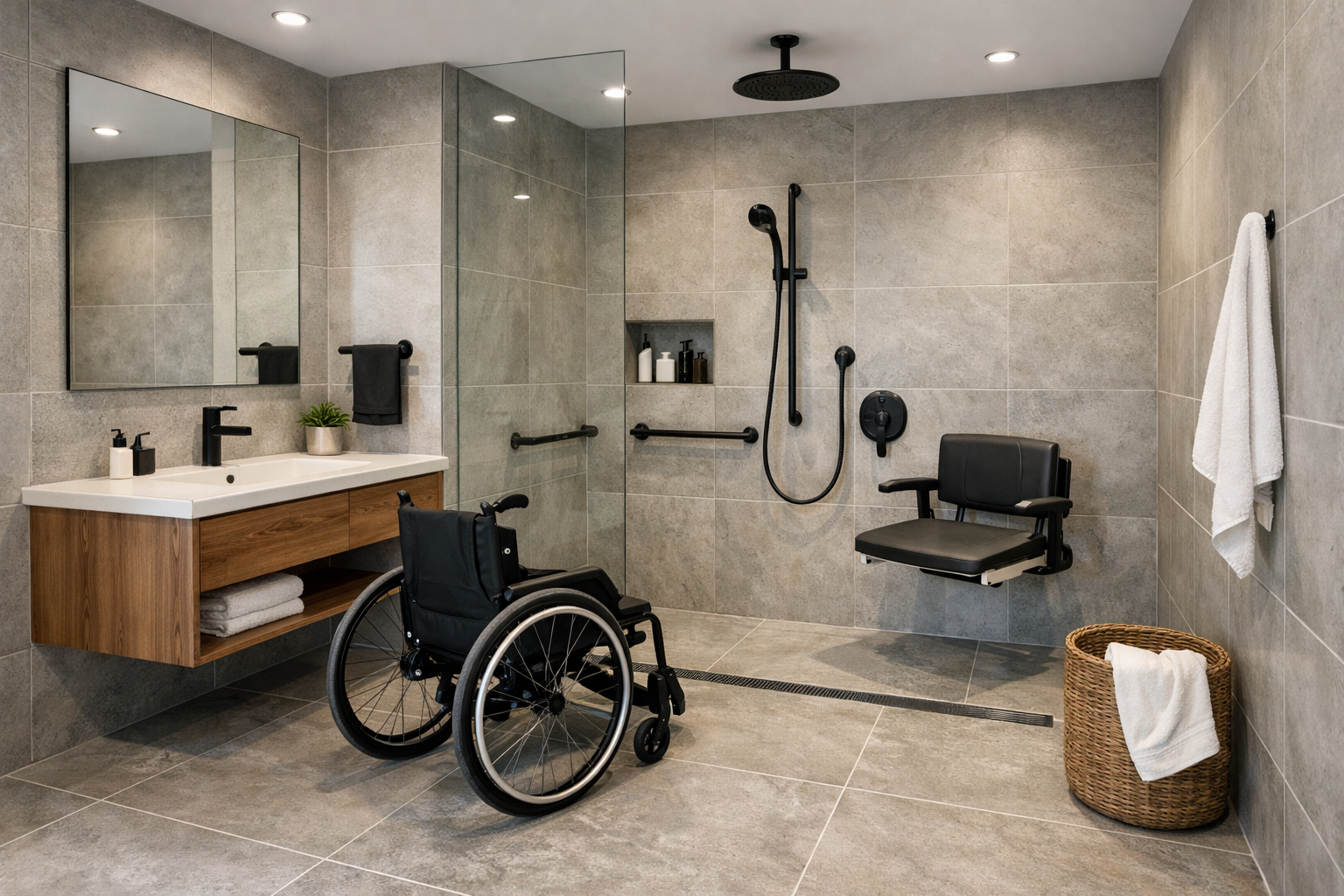 Curbless zero-entry shower with linear drain