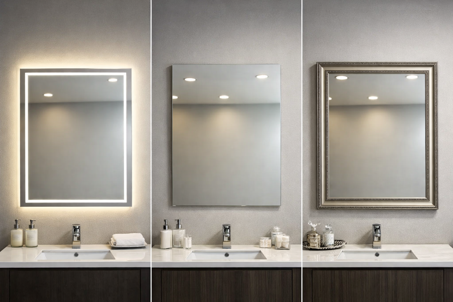 Different bathroom mirror styles side-by-side