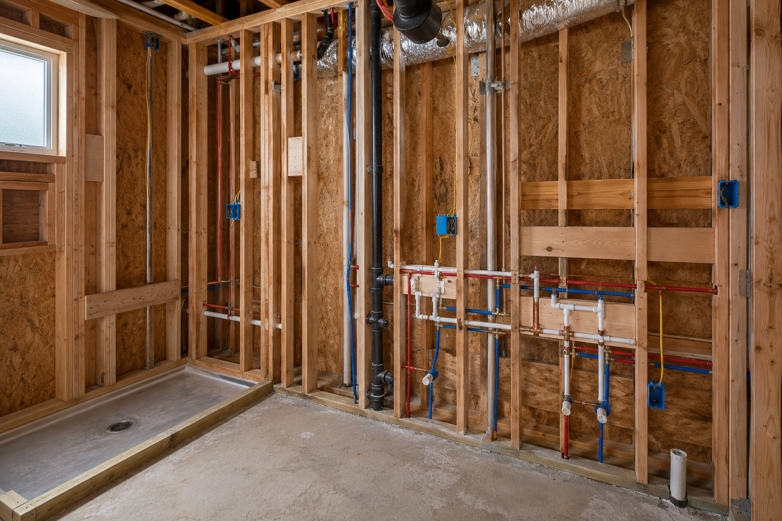 Framing plumbing and wiring for Full Bathroom Remodeling Denton TX