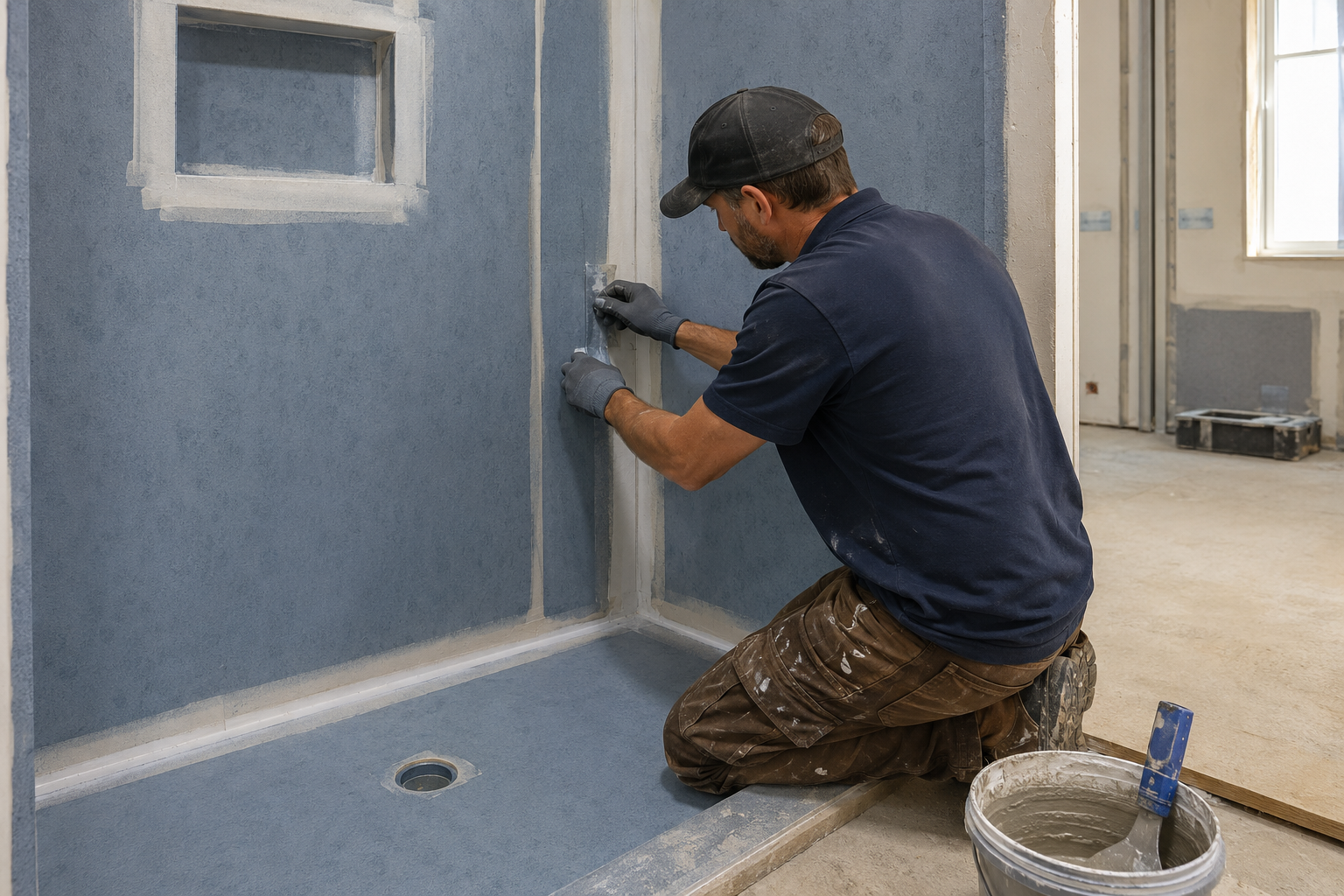 Shower membrane preparation for Denton TX Bathroom Remodeling before tile installation