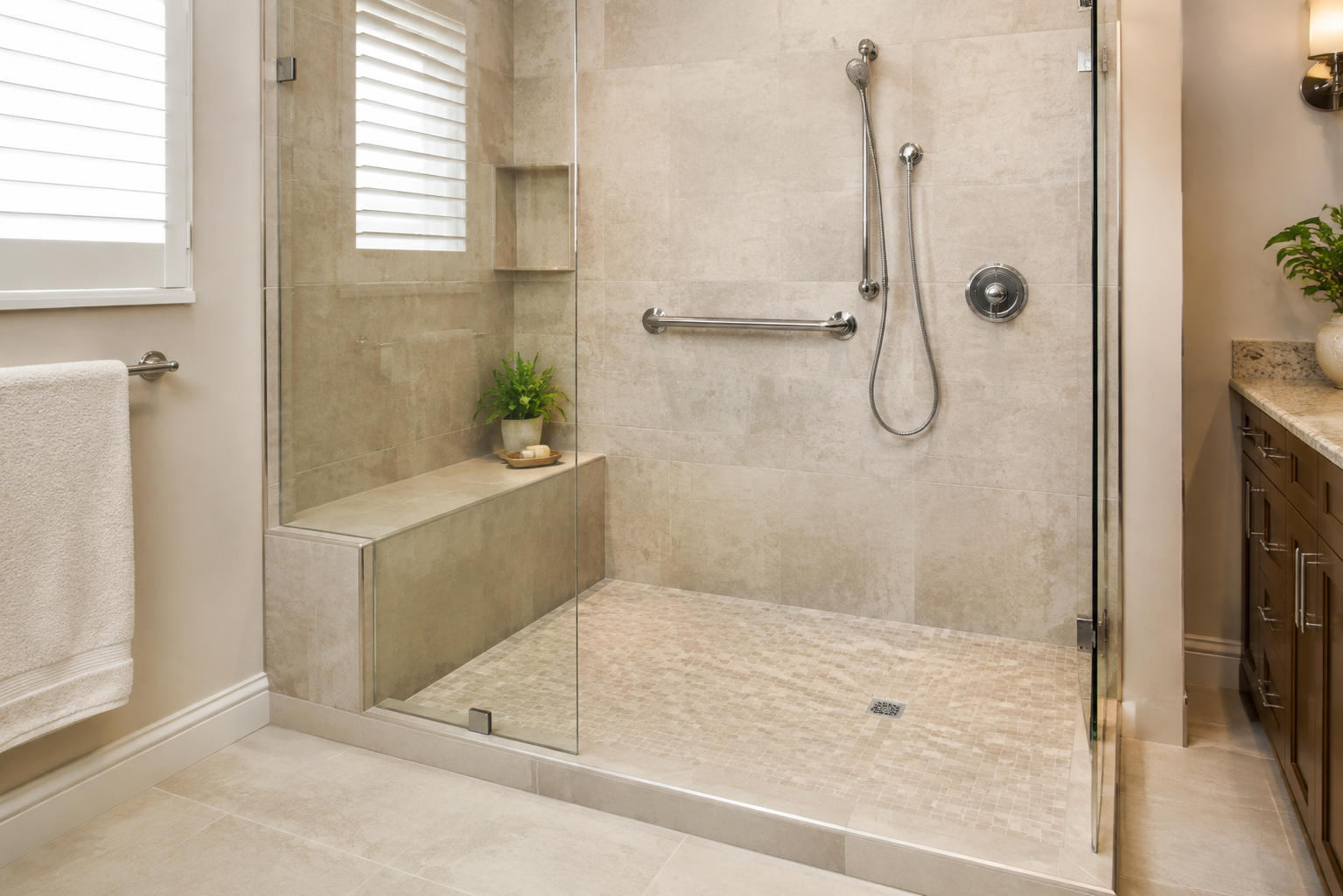 Low-entry walk-in shower designed for easier daily use in a Denton bathroom