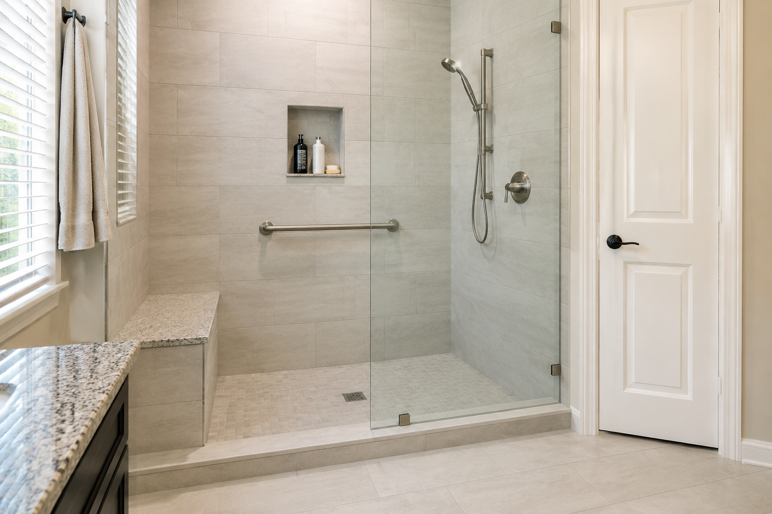 Low-entry walk-in shower designed for comfort in a Flower Mound bathroom