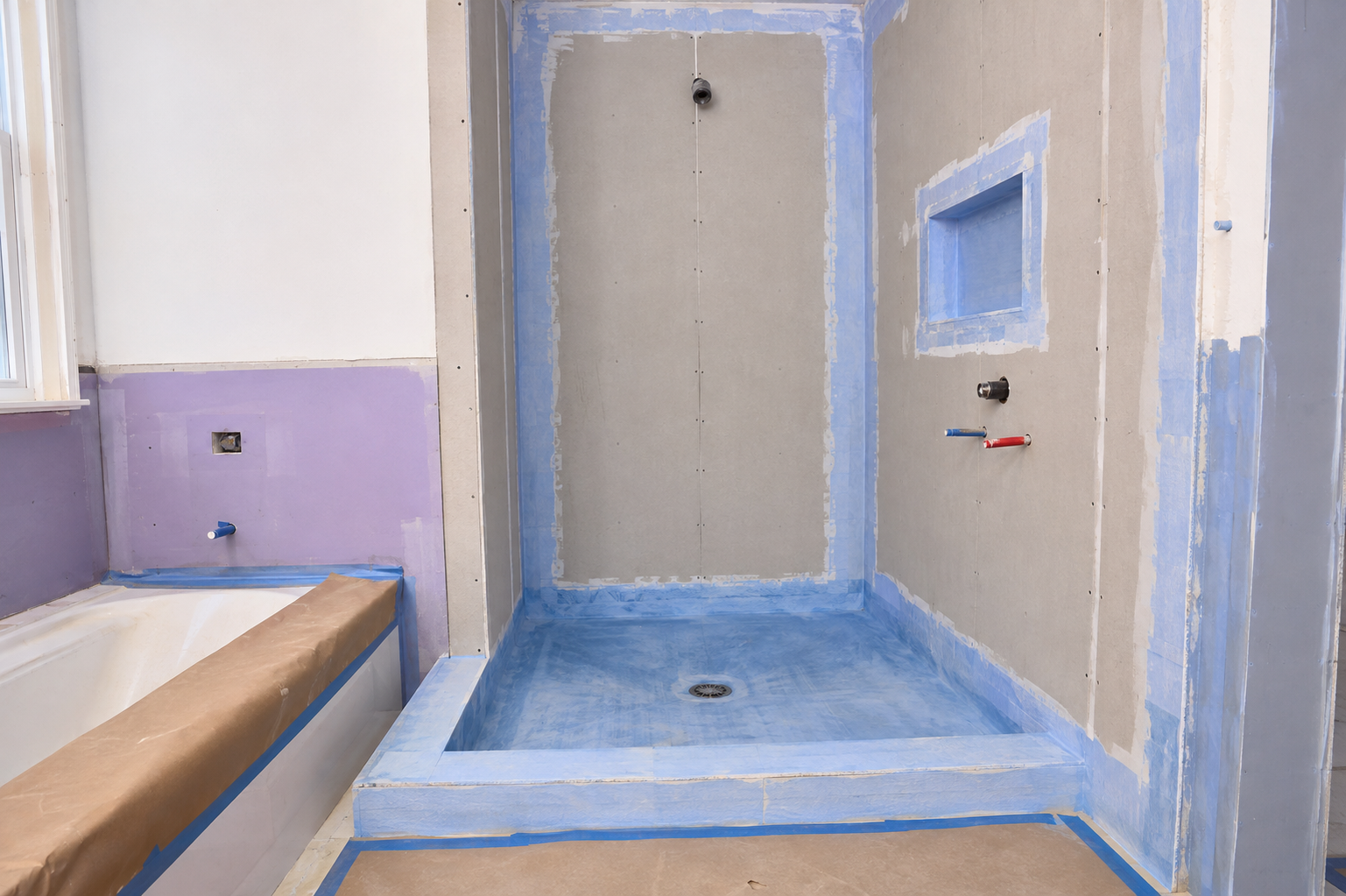 Shower waterproofing stage for Bathroom Remodeling Flower Mound TX